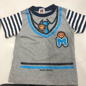 Bape Gray and Blue short sleeve tee with Baby Milo Graphic